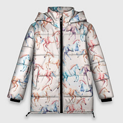 Куртка зимняя женская Лошади акварельные - паттерн, цвет: 3D-светло-серый
