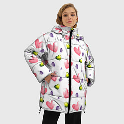 Куртка зимняя женская Акварельные сердечки - паттерн, цвет: 3D-светло-серый — фото 2