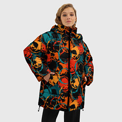 Куртка зимняя женская Живописные пятна на черном фоне, цвет: 3D-красный — фото 2
