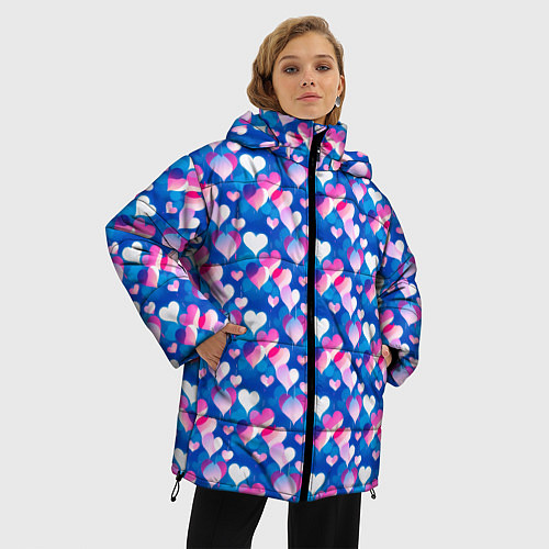 Женская зимняя куртка Узор из сердечек / 3D-Красный – фото 3