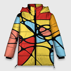 Куртка зимняя женская Яркий абстрактный узор из цветных овалов и плавных, цвет: 3D-черный