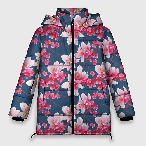 Женская зимняя куртка Паттерн сакура / 3D-Светло-серый – фото 1