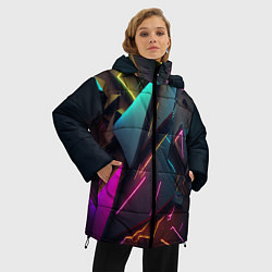 Куртка зимняя женская Неоновые абстрактные полигоны, цвет: 3D-черный — фото 2