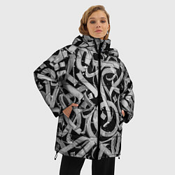 Куртка зимняя женская Черно-белая каллиграфия, цвет: 3D-черный — фото 2