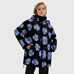 Куртка зимняя женская Дудл цветы на черном - паттерн, цвет: 3D-черный — фото 2