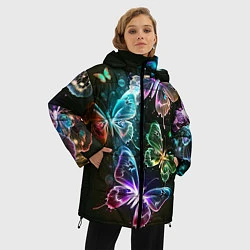 Куртка зимняя женская Неоновые дикие бабочки, цвет: 3D-черный — фото 2