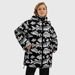 Куртка зимняя женская Городской паттерн о рыбалке, цвет: 3D-светло-серый — фото 2