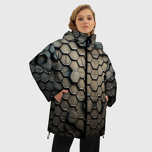 Женская зимняя куртка Сталь и соты / 3D-Светло-серый – фото 3