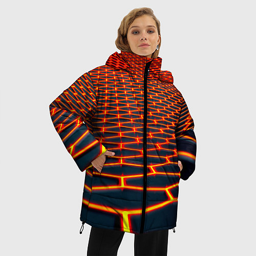 Женская зимняя куртка Honeycomb yellow cyber / 3D-Красный – фото 3