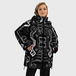 Куртка зимняя женская Нейроарт киберпанк ЧБ, цвет: 3D-светло-серый — фото 2