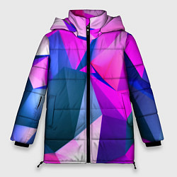Куртка зимняя женская Neon blue polygons, цвет: 3D-красный