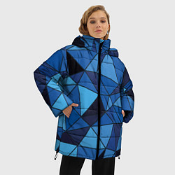Куртка зимняя женская Синие треугольники, абстракт, цвет: 3D-красный — фото 2
