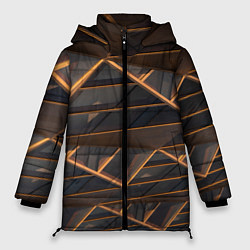 Куртка зимняя женская Объёмные оранжевые линии и серые фигуры, цвет: 3D-черный