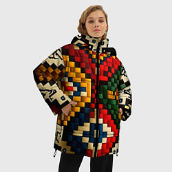Куртка зимняя женская Русский узор крестиком, цвет: 3D-черный — фото 2