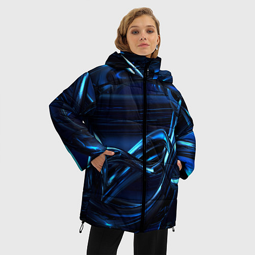 Женская зимняя куртка Фрактальный узор волны / 3D-Красный – фото 3