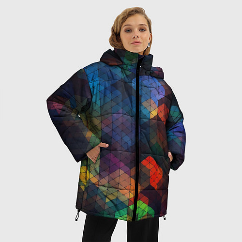 Женская зимняя куртка Стеклянная мозаика цветная / 3D-Красный – фото 3