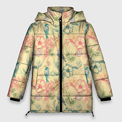 Женская зимняя куртка Птицы и цветы