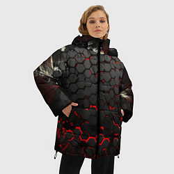 Куртка зимняя женская Черно-красные объемные плиты, цвет: 3D-черный — фото 2
