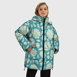 Куртка зимняя женская Ромашки - паттерн, цвет: 3D-светло-серый — фото 2