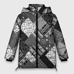 Куртка зимняя женская Черно белый лоскутный узор, цвет: 3D-светло-серый