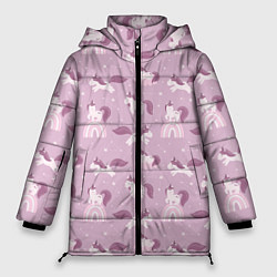 Куртка зимняя женская Розовый паттерн с единорогом, цвет: 3D-светло-серый