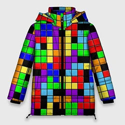 Куртка зимняя женская Тетрис цветные блоки, цвет: 3D-черный