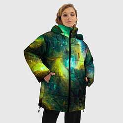 Куртка зимняя женская Небула в космосе в зеленых тонах - нейронная сеть, цвет: 3D-светло-серый — фото 2