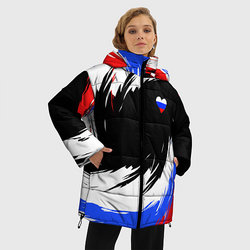 Женская зимняя куртка Сердечко Россия - мазки кисти / 3D-Красный – фото 3