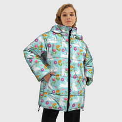 Куртка зимняя женская Зайцы паттерн, цвет: 3D-черный — фото 2