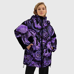 Куртка зимняя женская Узор Розы и Черепа, цвет: 3D-черный — фото 2