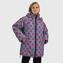 Куртка зимняя женская Геометрический узор в темных красном и синем цвете, цвет: 3D-светло-серый — фото 2