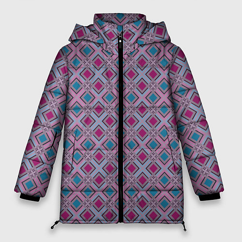 Женская зимняя куртка Геометрический узор в темных красном и синем цвете / 3D-Светло-серый – фото 1