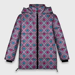 Куртка зимняя женская Геометрический узор в темных красном и синем цвете, цвет: 3D-светло-серый