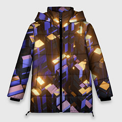 Куртка зимняя женская Фиолетовые и светящиеся кубы, цвет: 3D-черный