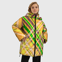 Куртка зимняя женская Желто-зеленый геометрический ассиметричный узор, цвет: 3D-светло-серый — фото 2