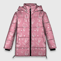Куртка зимняя женская Цветы и сердца паттерн, цвет: 3D-красный