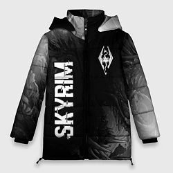Куртка зимняя женская Skyrim glitch на темном фоне: надпись, символ, цвет: 3D-черный