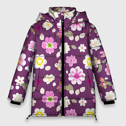 Женская зимняя куртка Цветы сакуры / 3D-Светло-серый – фото 1
