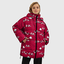 Куртка зимняя женская Японский паттерн - цветение сакуры, цвет: 3D-черный — фото 2