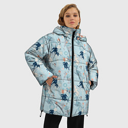 Куртка зимняя женская Японский паттерн с журавлем, цвет: 3D-светло-серый — фото 2