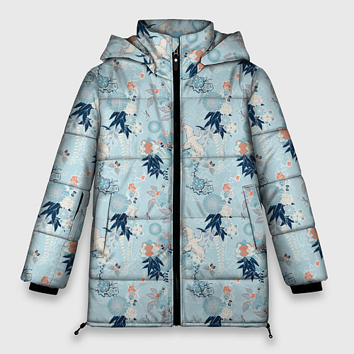 Женская зимняя куртка Японский паттерн с журавлем / 3D-Светло-серый – фото 1