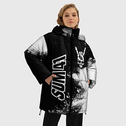 Куртка зимняя женская Sum41 и рок символ на темном фоне, цвет: 3D-черный — фото 2