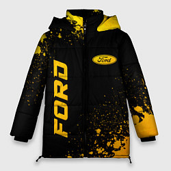 Куртка зимняя женская Ford - gold gradient: надпись, символ, цвет: 3D-черный