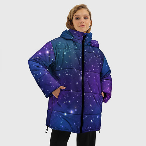 Женская зимняя куртка Фиолетовая розовая звездная туманность в космосе / 3D-Красный – фото 3
