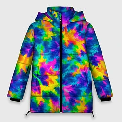 Куртка зимняя женская Тай-дай цветные краски, цвет: 3D-светло-серый