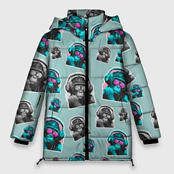 Куртка зимняя женская Обезьяна меломан, цвет: 3D-светло-серый