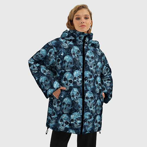 Женская зимняя куртка Синие черепа / 3D-Светло-серый – фото 3
