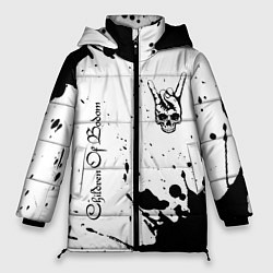 Женская зимняя куртка Children of Bodom и рок символ на светлом фоне