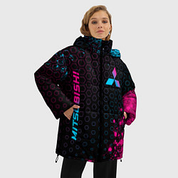 Куртка зимняя женская Mitsubishi - neon gradient: надпись, символ, цвет: 3D-черный — фото 2