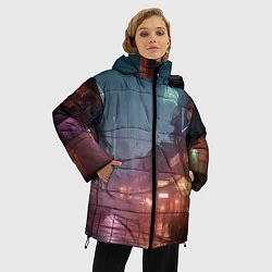 Куртка зимняя женская Киберпанк город будущего, цвет: 3D-черный — фото 2